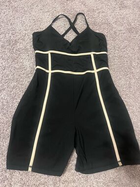 Black Jumpsuit with Cream Piping - Women's